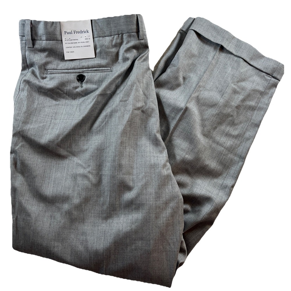 Paul Frederick 42/30 Wool‎  Cashmere pants Grey Pearl  Patterned Cuffed Pleated